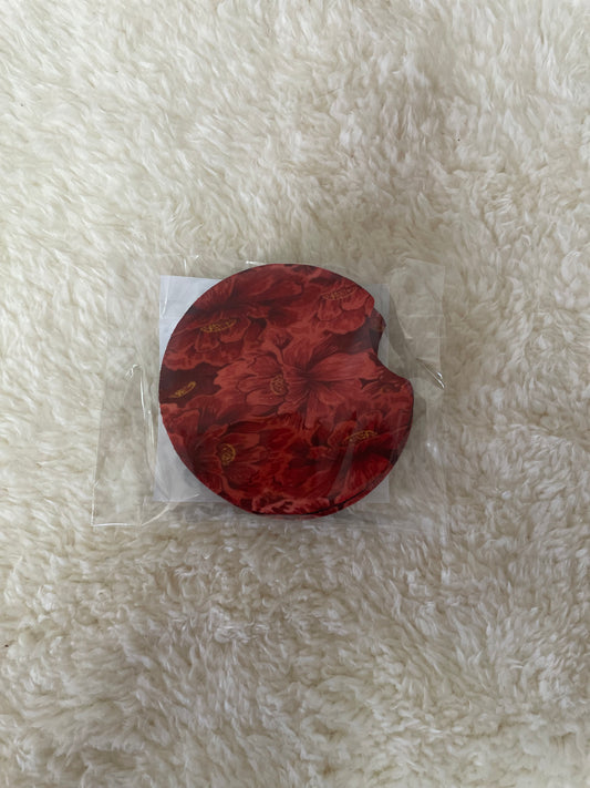 Red Flowers Car Coasters